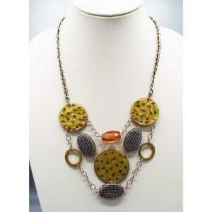 Chico's Hammered Enameled Etched Multi-Disc Artsy Layered Necklace 23"